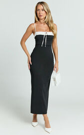 Sheffield Midi Dress - Contrast Tie Front Bodycon Dress in Black | Showpo
