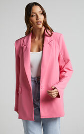 Sharmiel Blazer - Plunge Neck Oversized Longline Blazer in Pink ...