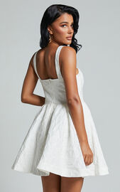Cate Mini Dress - Sweetheart Pleated Bust Jacquard Mini Dress in White ...