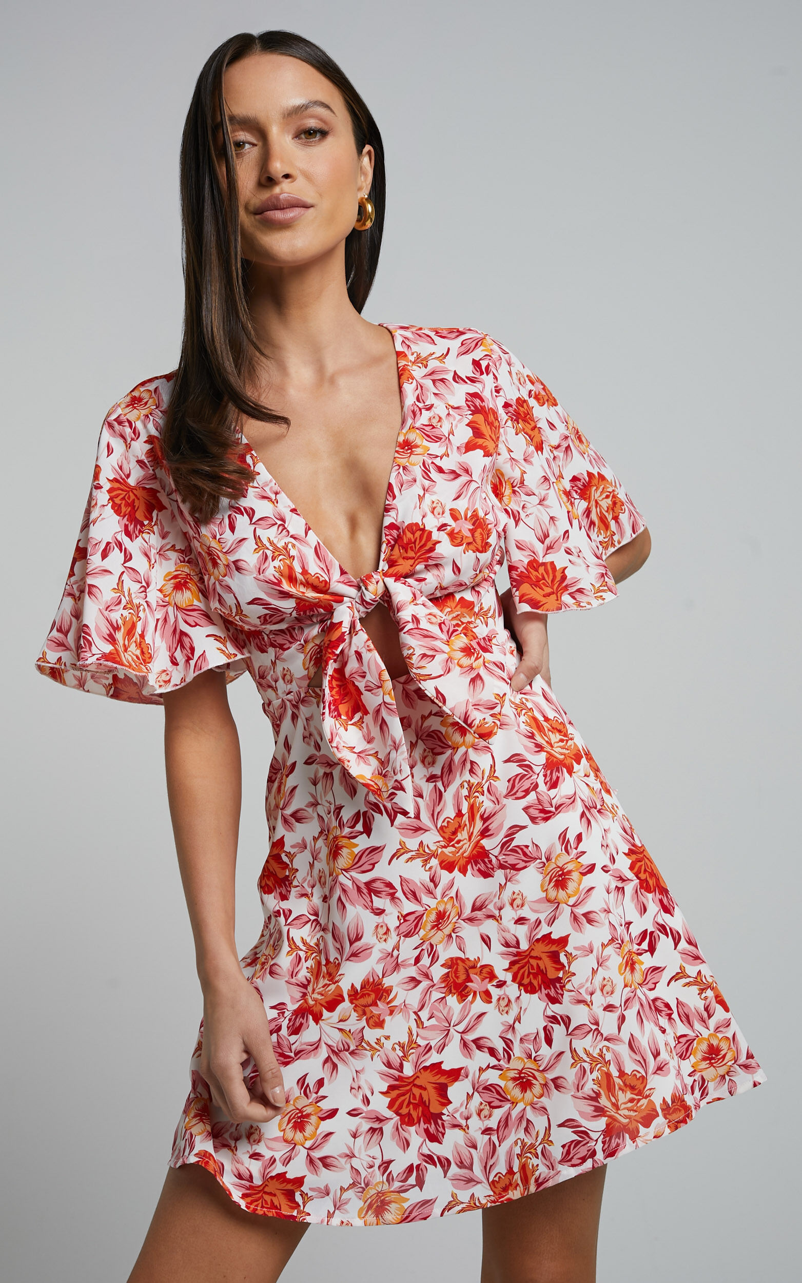 Floral front tie dress store