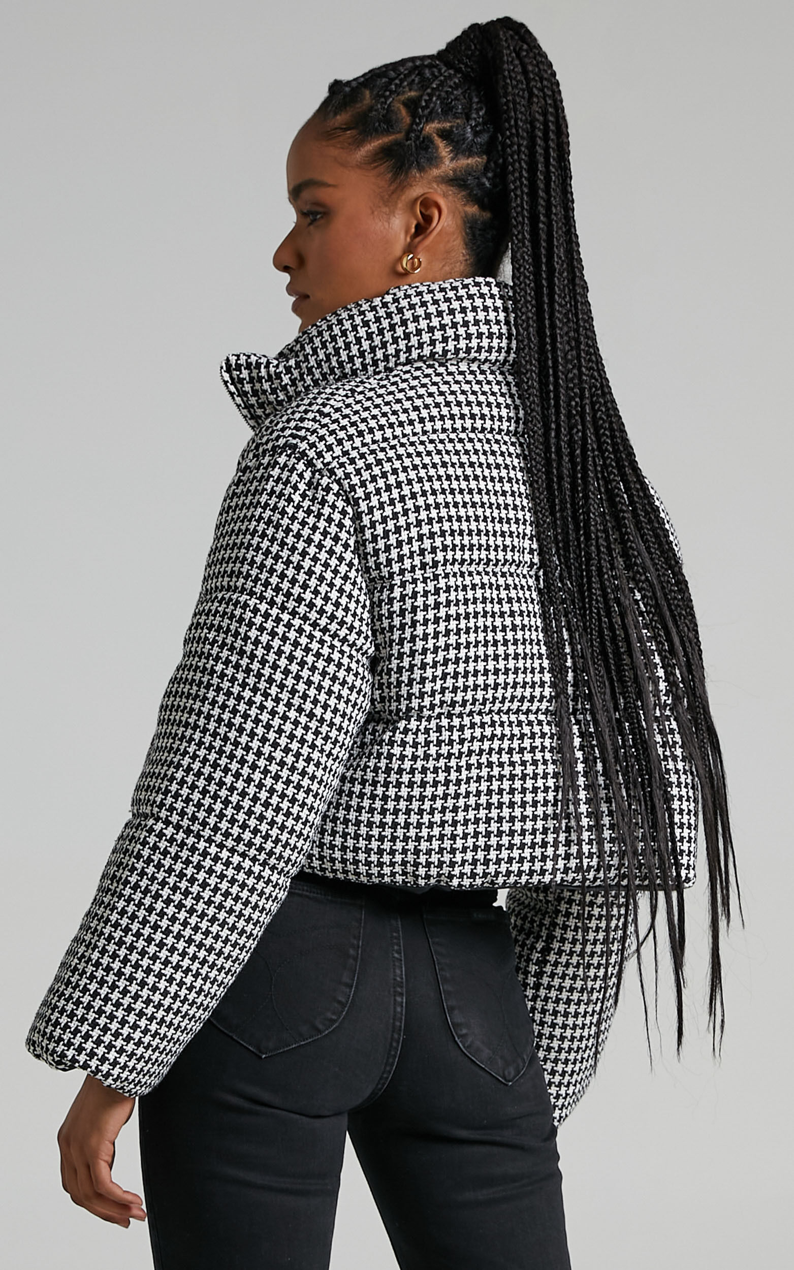 Lily Puffer Jacket in Black Check | Showpo USA
