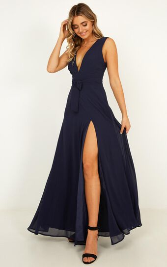 Wide Eyed Girl Maxi Dress In Navy