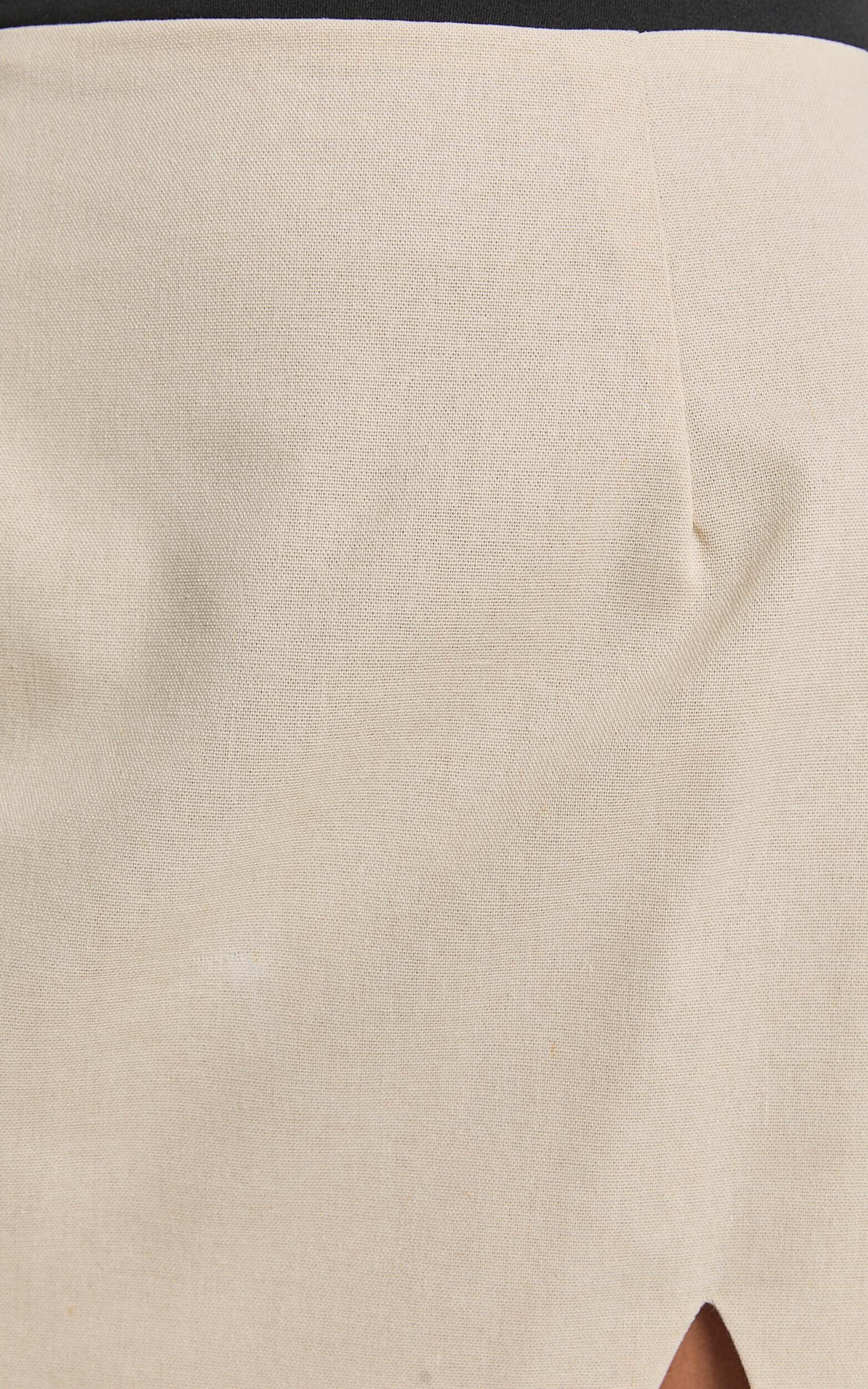Mindy Mini Skirt - Linen Look A Line Side Split Skirt in Oatmeal | Showpo