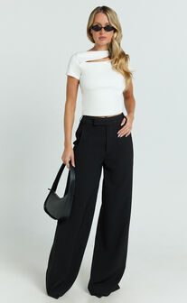 Tina Top - High Neck Cap Sleeve Cut Out Top in Off White
