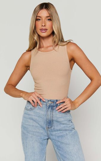 Can't You Tell Top - Ribbed Tank Top in Sand Showpo