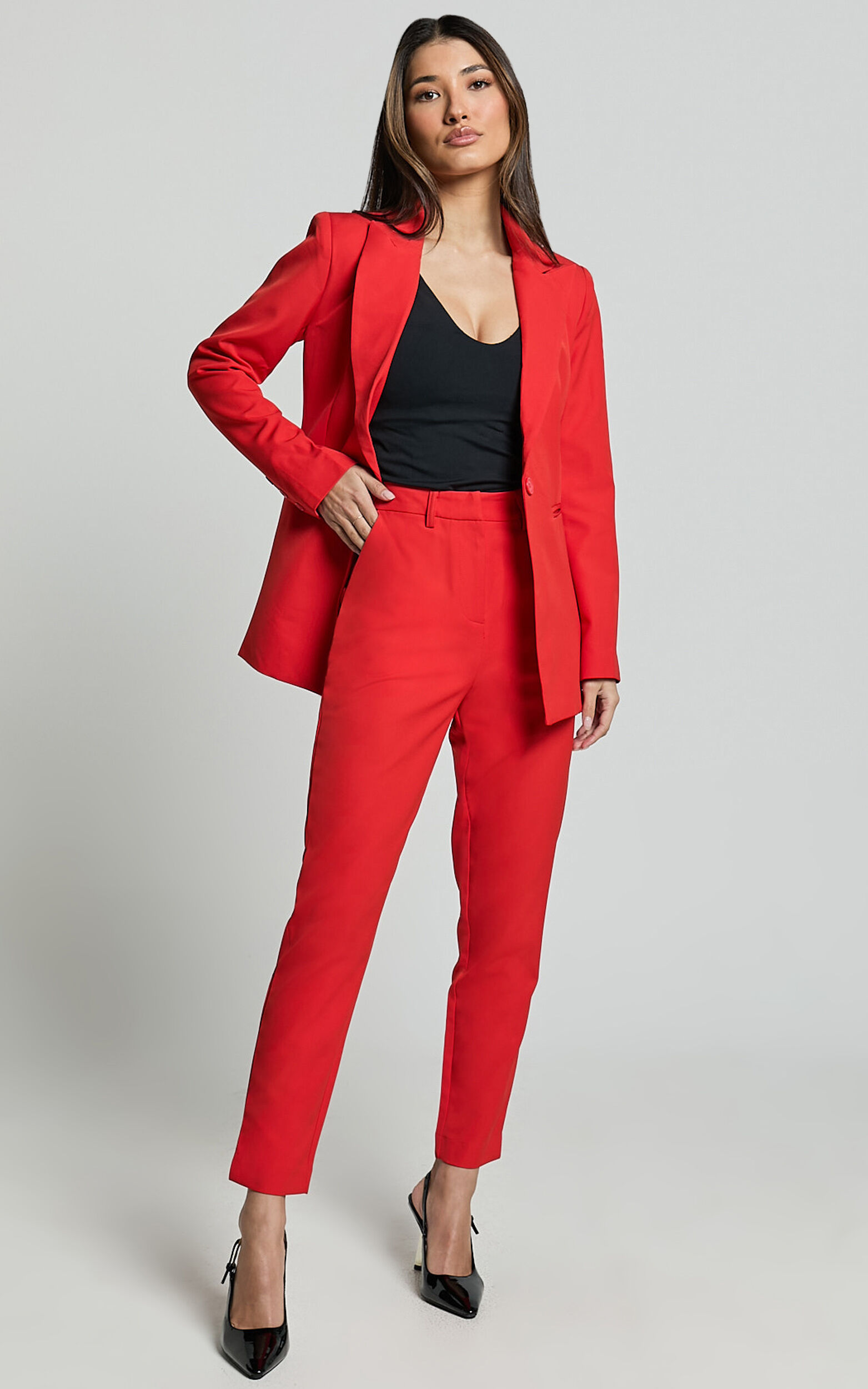 Hermie Pants - High Waisted Cropped Tailored Pants in Red | Showpo USA