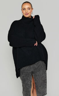 Luella Jumper - Oversized Turtle Neck Jumper in Black