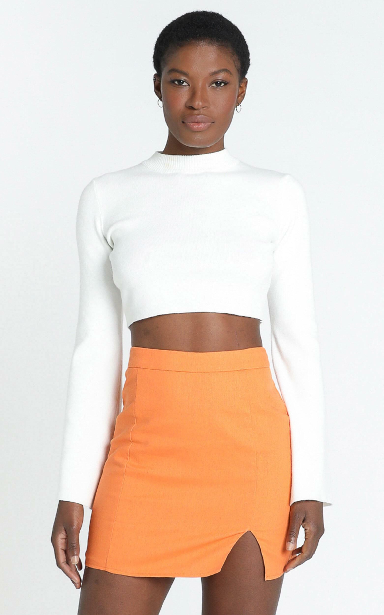 International Babe Mini Skirt in Tangerine Linen Look Showpo NZ