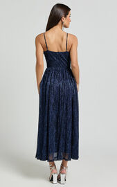 Sara Midi Dress - Ruched Bodice Lurex Dress in Navy | Showpo