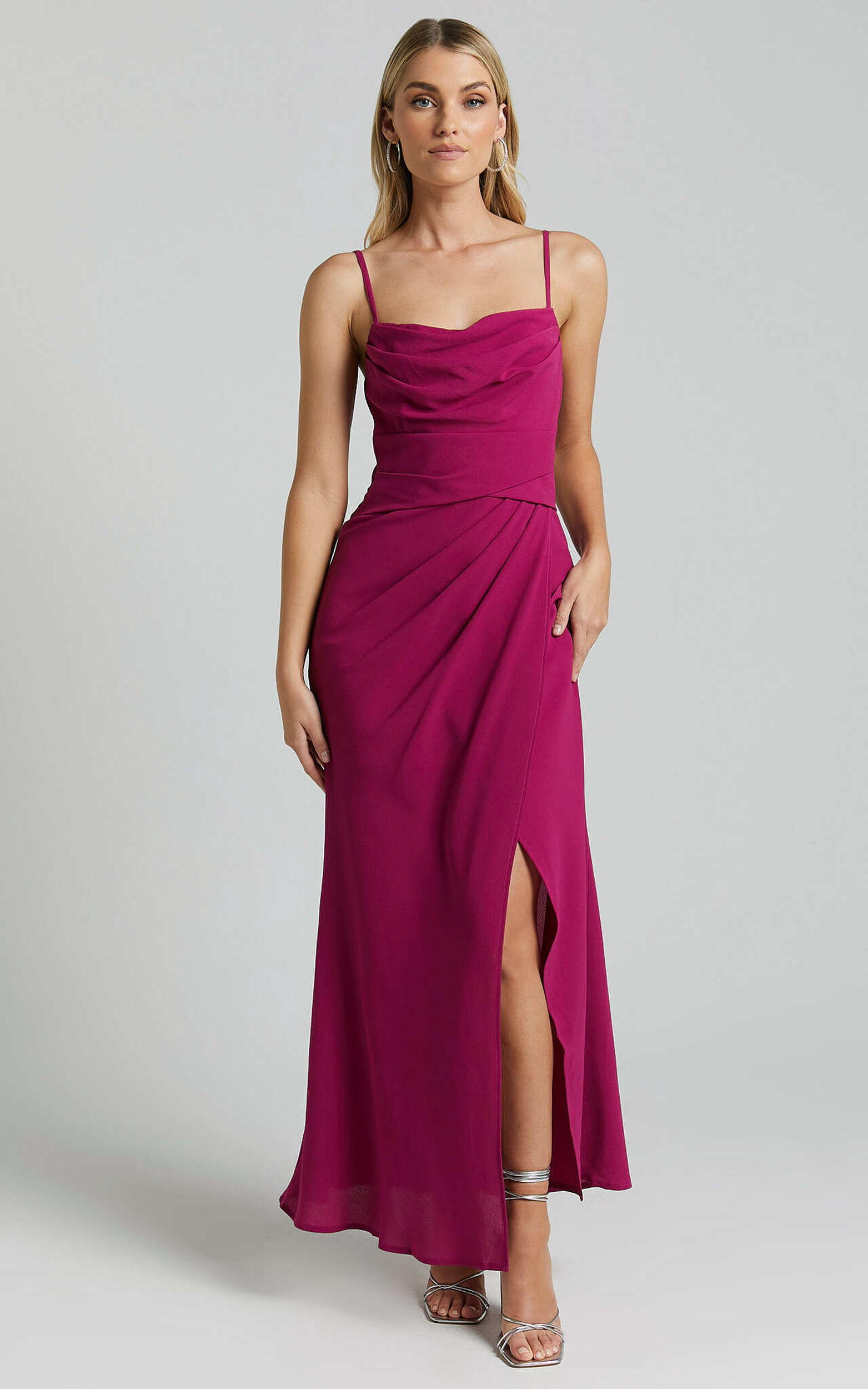Everhart Maxi Dress - Strappy Drape Front Tulip in Grape - 06, PRP1