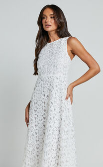 Kalani Midi Dress - High Neck Cut Out Dress in White