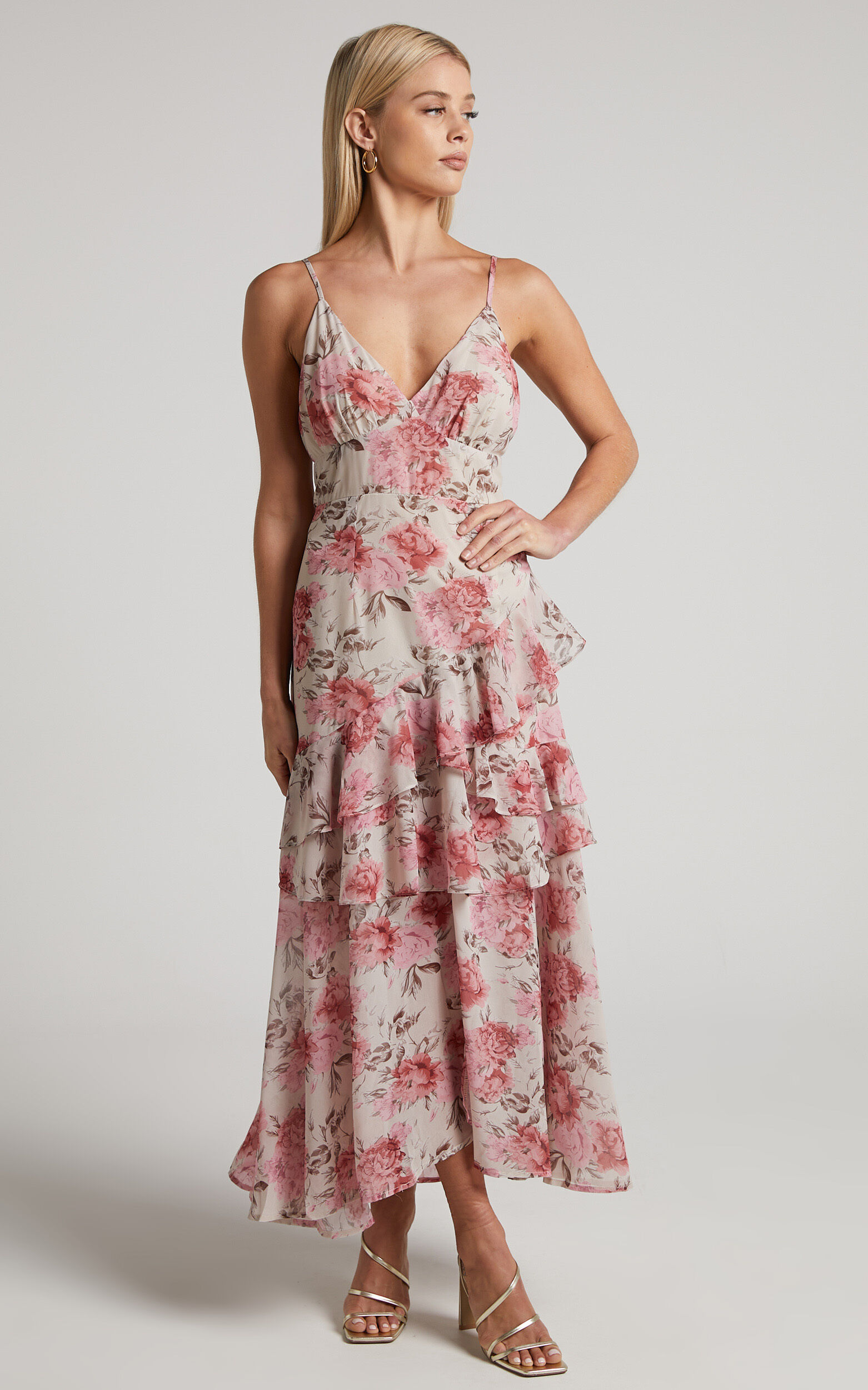 Pink floral ruffle dress discount
