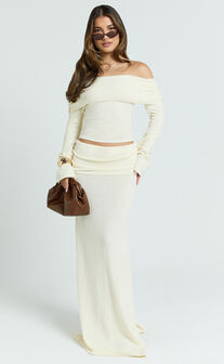 Calla Maxi Skirt - Split Gathered Fold Skirt in Cream