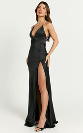 Phillippa Maxi Dress - Diamonte Strap Plunge Bias Cut Satin Dress in ...