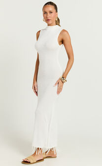 Beatrice Maxi Dress - High Neck Bodycon Knit Dress in White