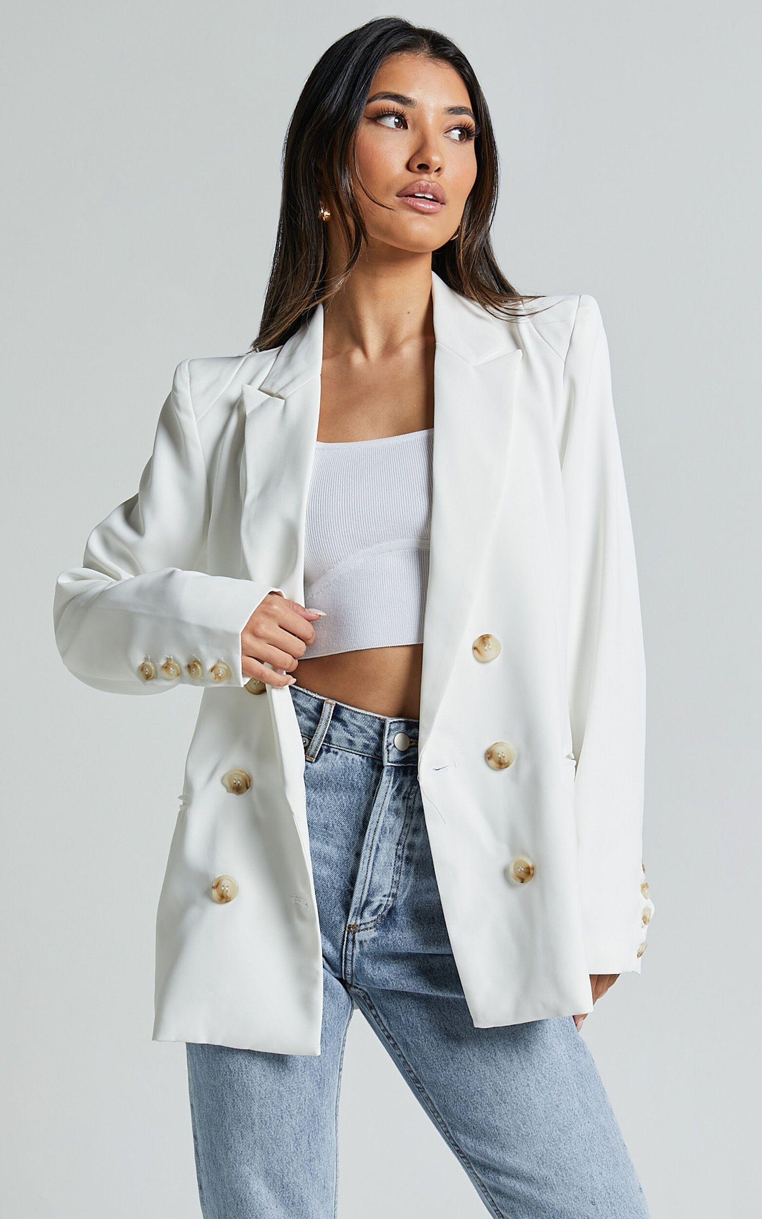 Kaye Blazer Double Breasted Long Sleeve in White