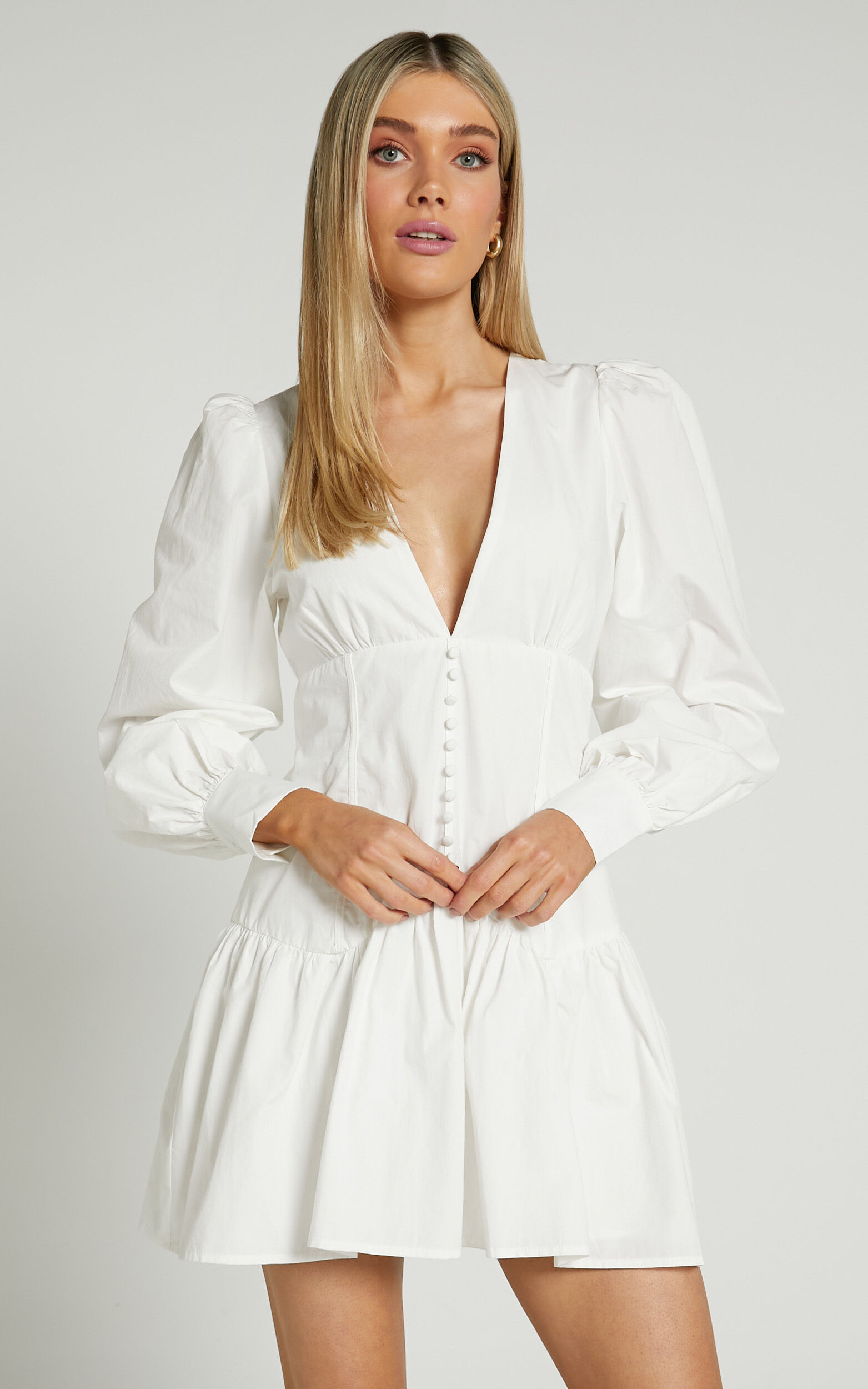 White long sleeve corset dress top
