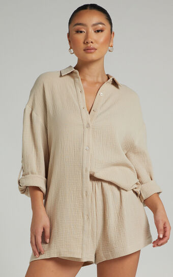 Ronaele Shirt - Collared Basic Shirt in Neutral