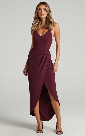 Lucky Day High Low Maxi Dress In Wine