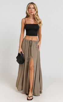 Under The Twilight Maxi Skirt - Thigh Split Skirt in Olive