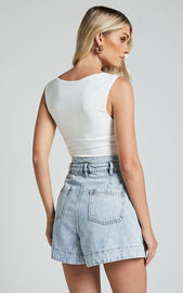 Kayla Denim Shorts - High Waisted A Line Denim Shorts in Light Blue Wash | Showpo