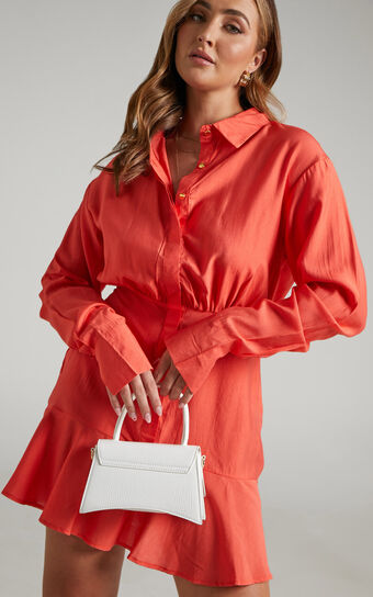 Jervin Mini Dress - Collared Button Down Shirt Dress in Oxy Fire