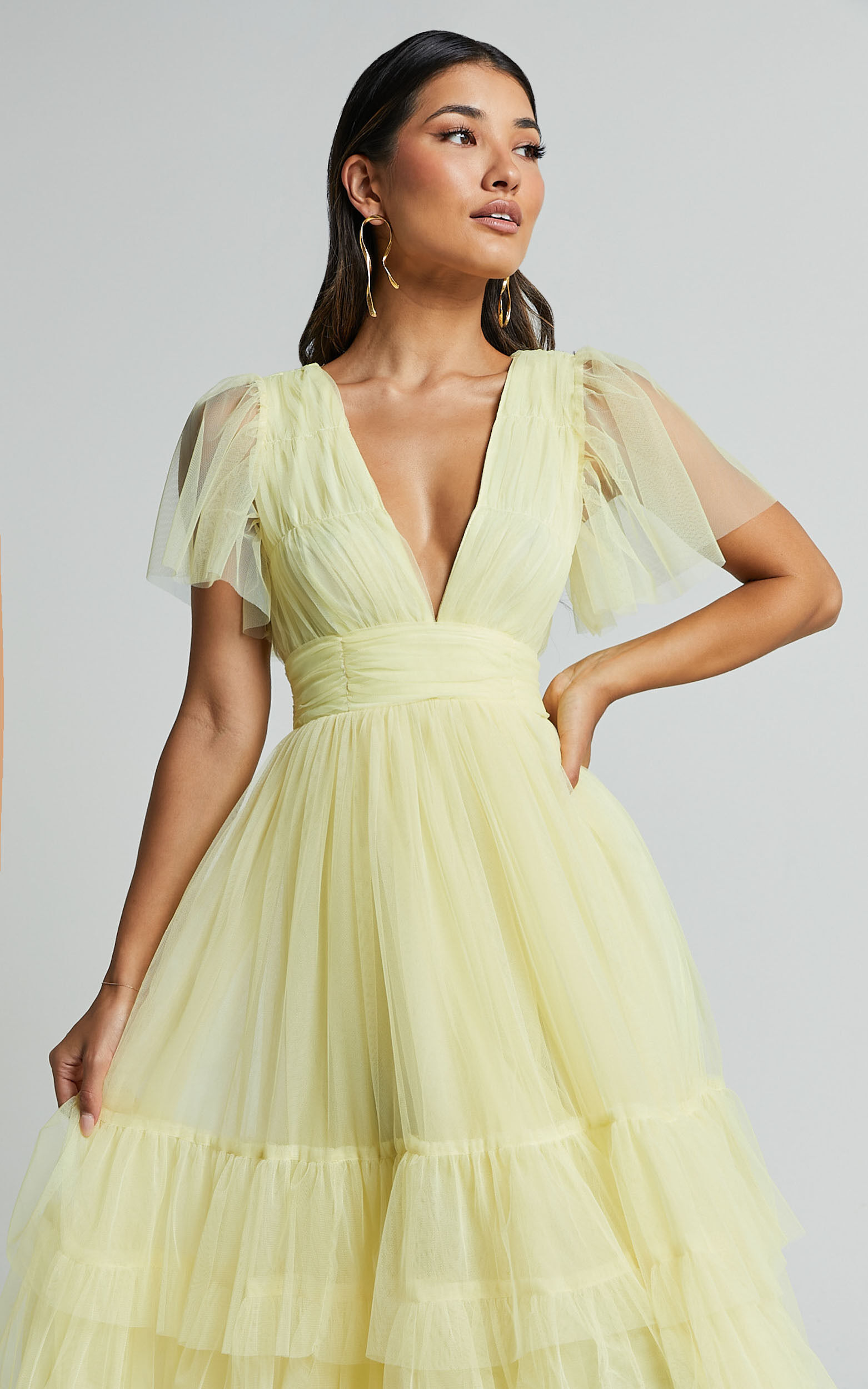 Yellow flutter sleeve dress hot sale