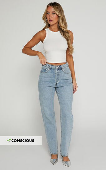 Matthew Jeans - Mid Rise Straight Leg Denim Jeans in Light Blue Wash