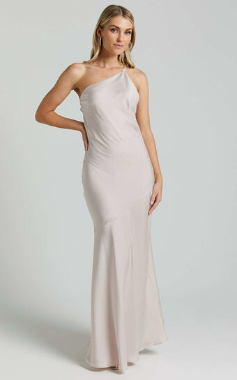 Rosalyn Maxi Dress - Asymmetric One Shoulder Cross Back Slip in Ivory