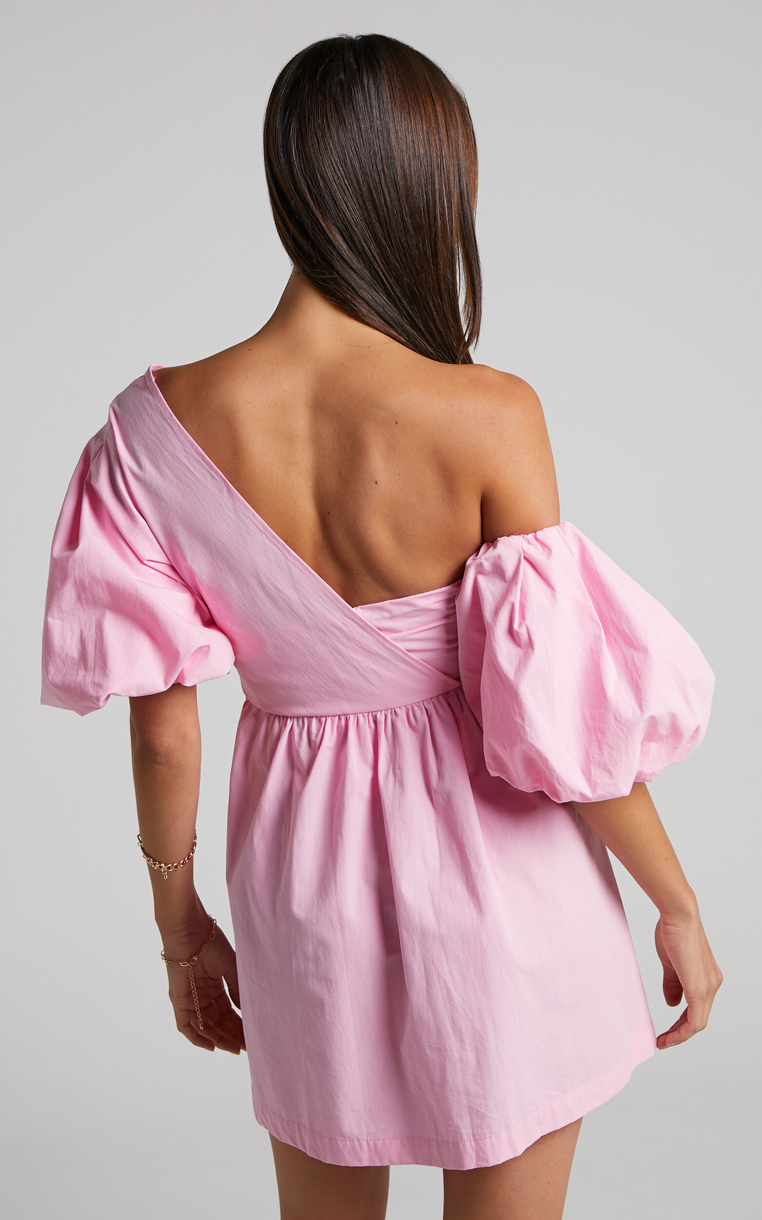 Sula Mini Dress - Asymmetric Off One Shoulder Puff Sleeve