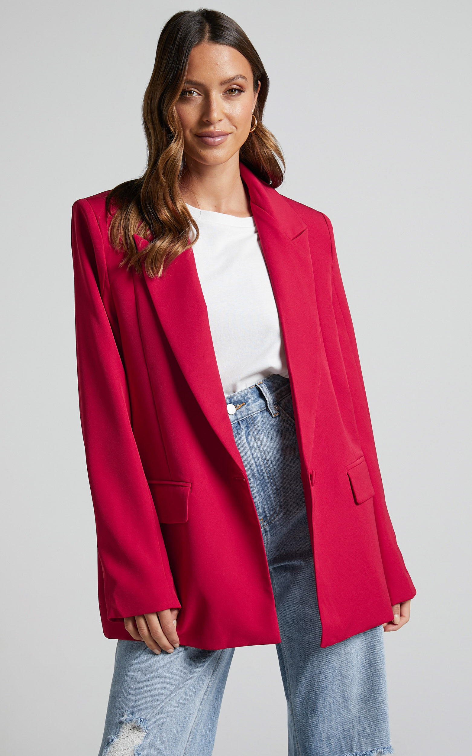 Longline red blazer shop