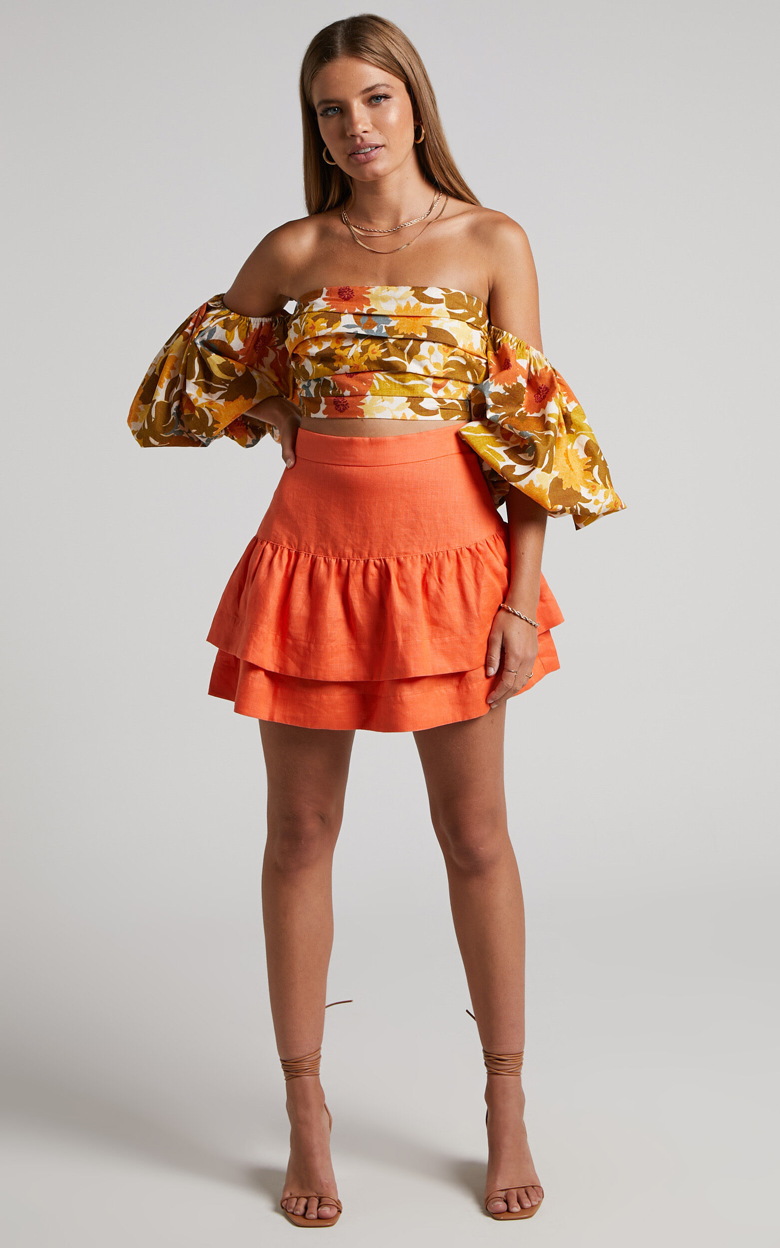 Orange ruffle mini skirt outlet