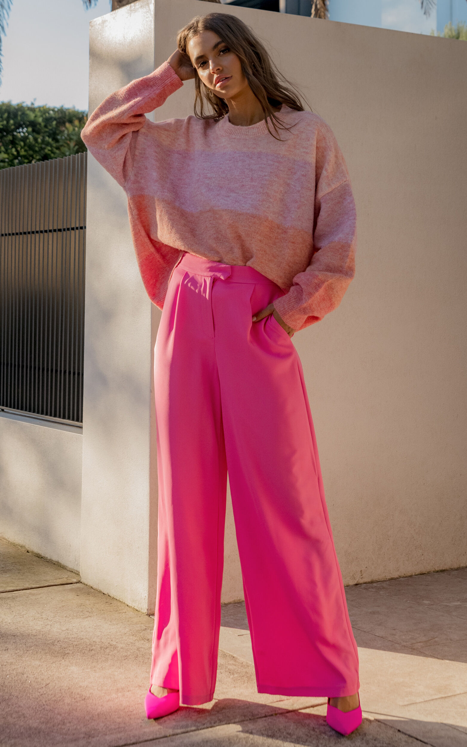 Caroline Pants - High Waisted Tailored Pants in Hot Pink - 06, PNK1