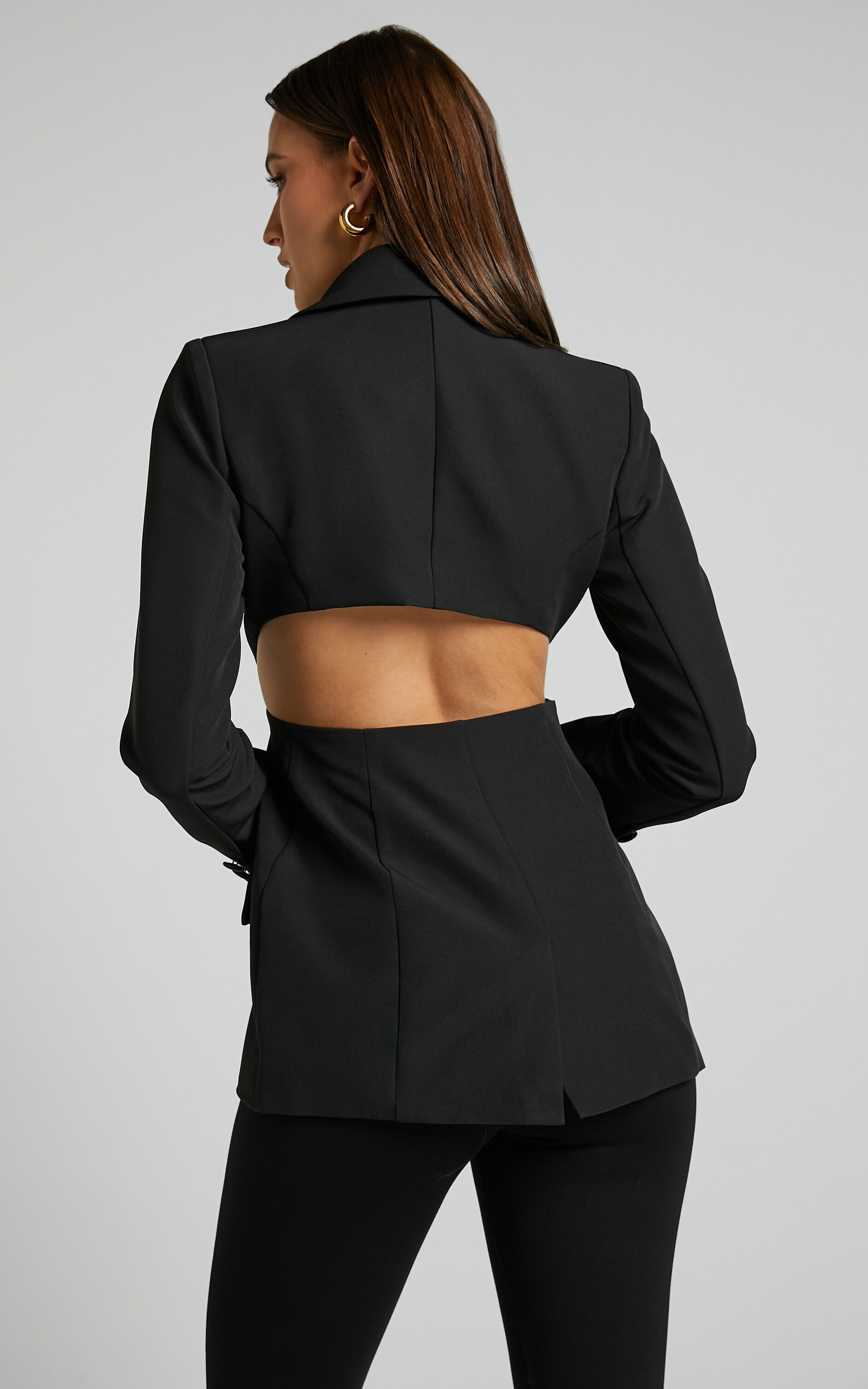 Chona Blazer Tailored Hourglass Cut Out Blazer in Black Showpo