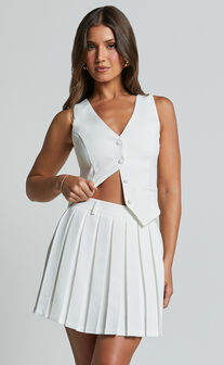 Harlee Mini Skirt - Pleated A line Skirt in White