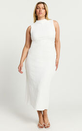 Aleks Midi Dress - High Neck Bodycon Dress in Off White | Showpo USA