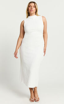 Aleks Midi Dress - High Neck Bodycon Dress in Off White