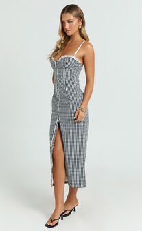 Anessa Midi Dress - Button Front Bustier Fitted Dress in Black