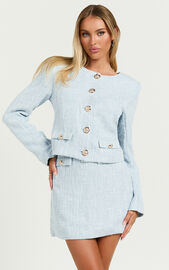Olympia Jacket - Boucle Scoop Neck Button Down Long Sleeve Jacket in ...
