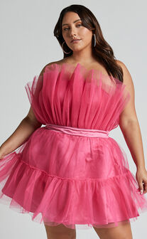 Amalya Mini Dress - Tiered Tulle Fit and Flare Dress in Hot Pink