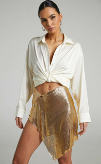 Charity Mini Skirt - Asymmetrical Mesh Skirt in Gold