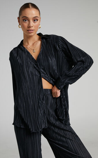 Beca Shirt - Plisse Button Up Shirt in Black Showpo