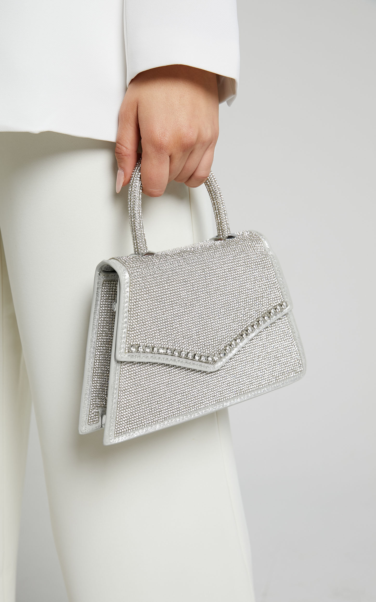 Neshryn Bag Diamante Top Handle Wide Strap Trapezoid Bag in Silver Diamante Showpo USA