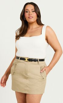 Anna Mini Skirt - High Waisted Cargo Pencil Skirt in Sand