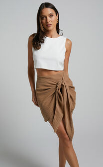 Kerzi Mini Skirt - Tie Front Wrap Skirt in Biscuit