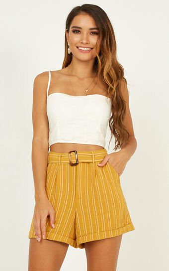 Nothing Lasts Forever Shorts In Mustard Stripe Linen Look