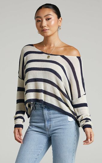 Dhani Relaxed Woven Knit Top in Navy Stripe