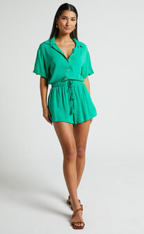 Jubilee Two Piece Set - Button Up Shirt and Shorts Set in Jade