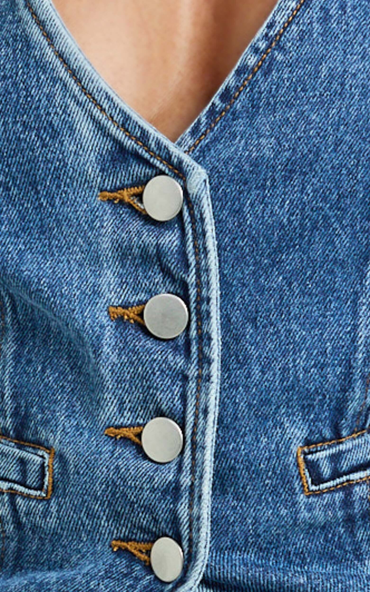 Walton Vest - Halter Neck Button Down Crop Recycled Denim Walton Vest - Halter Neck Button Down Crop Recycled Denim