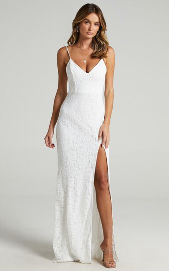 Always Extra Maxi Dress - Thigh Split Dress in White Lace